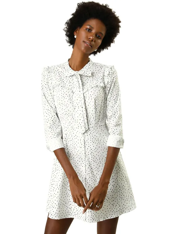 Allegra K Tie Neck Ruffle A-line Polka Dot Dress sold by Allegra K