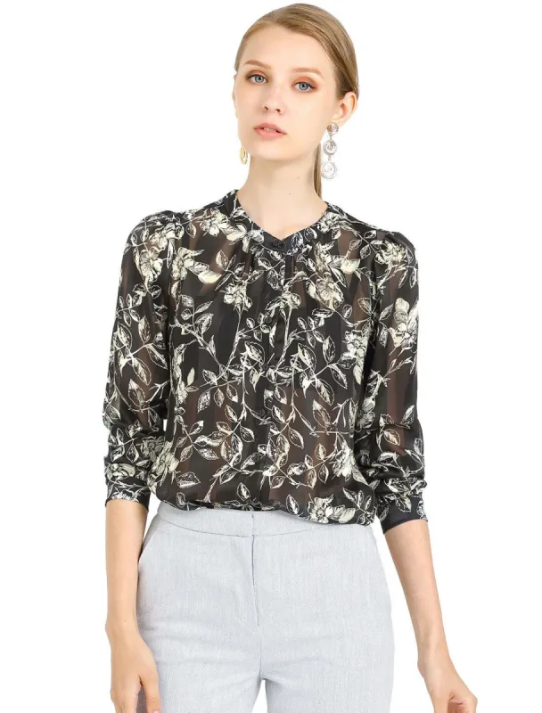 Women's Leaves Printed Button Down Elegant Casual Top Shirt sold by Allegra K