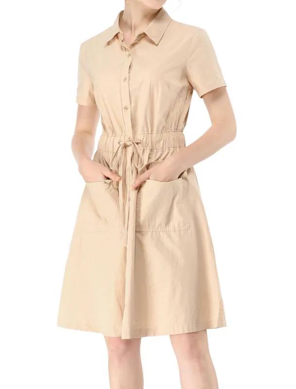 Allegra K Button Up Elastic Waist Dress with Pocket sold by Allegra K
