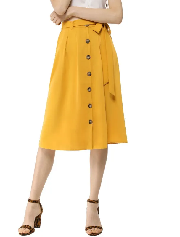 Women's Button Front Casual High Waist Belted Midi Flare Skirt sold by Allegra K