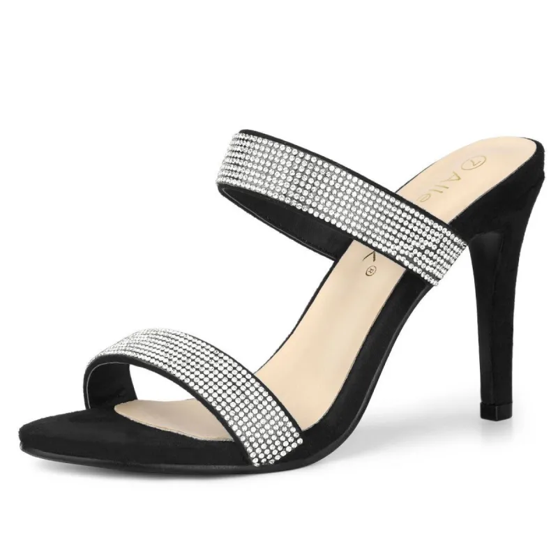 Women's Open Toe Stiletto Heel Rhinestone Mules Sandals sold by Allegra K