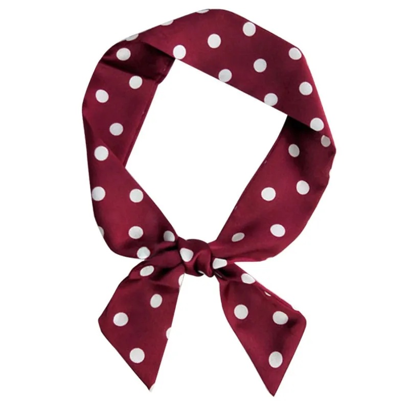 50s Skinny Silky Scarf Polka Dot Waistband Long Narrow Neckscarf Bag Handle Accessory sold by Allegra K