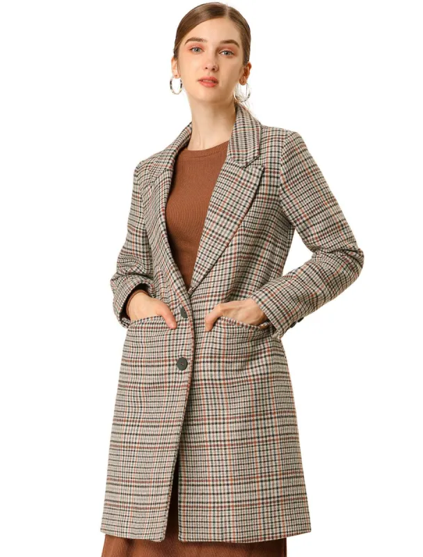 Allegra K Wool-Blend Notched Lapel Two-Button Plaid Coat sold by Allegra K