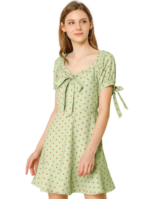 Women's A-line Ruffle Hem Bowknot Polka Dots Dress made by Allegra K