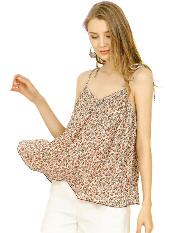 Women's Chiffon Floral Printed Camisole Spaghetti Strap Pleated Cami Top sold by Allegra K