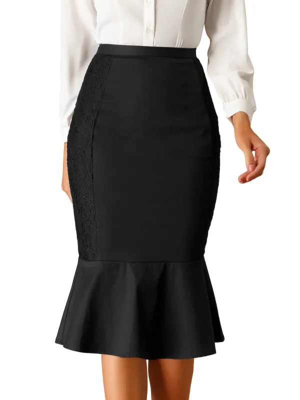 Women's Pencil Skirt Lace Ruffle Mermaid Work Office High Waist Skirts sold by Allegra K