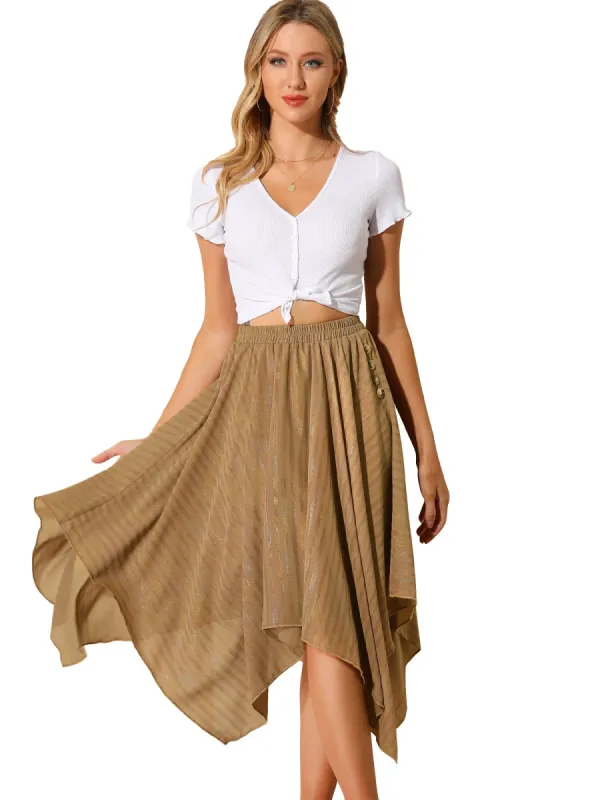 Women's Elastic Waist Stripe Chiffon Handkerchief Hem Midi Skirt sold by Allegra K