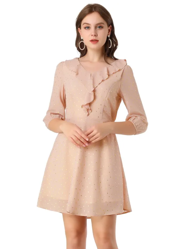 Women's Ruffle Neck V Neck Puff Sleeve Dress sold by Allegra K