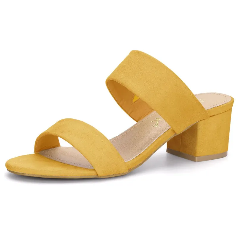 Women's Block Heel Dual Straps Slide Sandals made by Allegra K