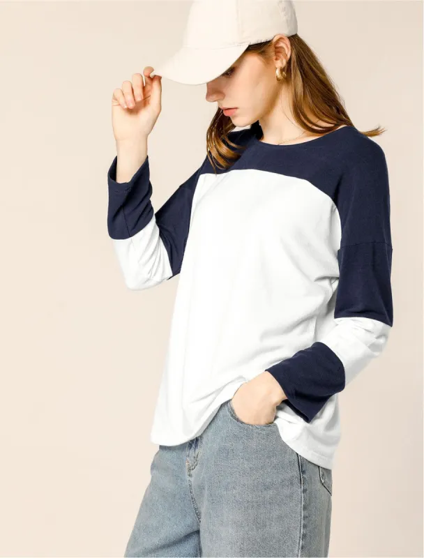 Long Sleeve Color Block Crew Neck Raglan Comfort T-Shirt Knit Tops sold by Allegra K