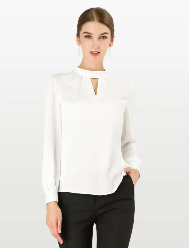 Women's Work Office Shirt Keyhole Elegant Stand Collar Fall Long Sleeve Chiffon Blouse sold by Allegra K