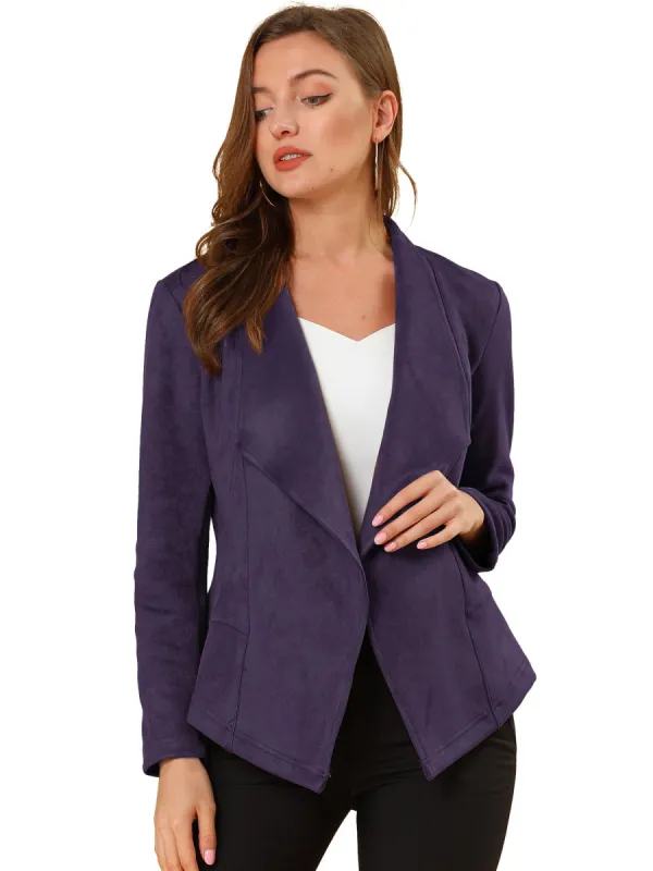 Women's Faux Suede Jacket Open Front Lapel Draped Outwear Cardigan sold by Allegra K