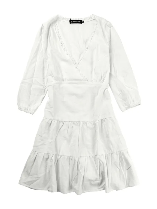 Women's Lace Trim V Neck Swing 3/4 Sleeve Tiered Dress sold by Allegra K