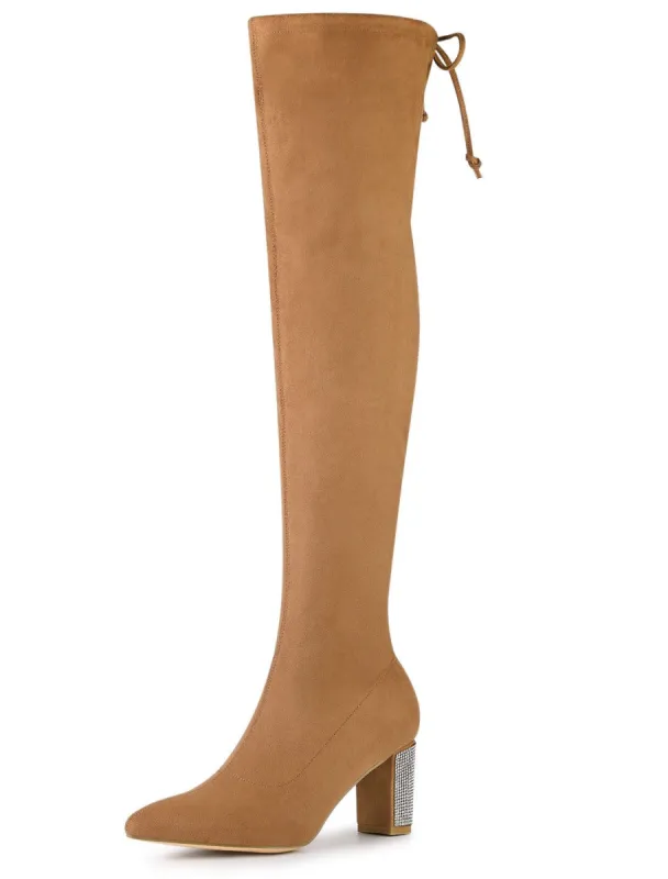 Women's Chunky Heels Rhinestone Over the Knee High Boots sold by Allegra K