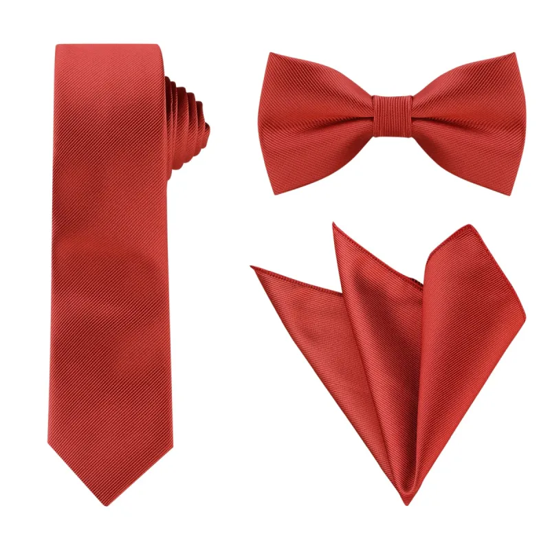 Tie Set for Men Stain Necktie Bowtie Pocket Square Solid Color for Wedding Business made by Allegra K