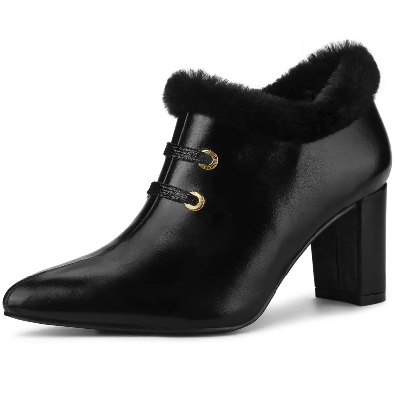 Women's Lace Up Pointed Toe Block Heel Ankle Booties sold by Allegra K
