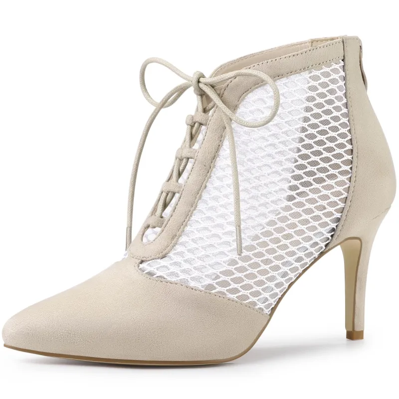 Women's Mesh Lace Up Stiletto Heels Ankle Boots sold by Allegra K
