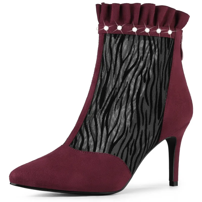 Women's Mesh Stiletto High Heels Booties Ruffle Ankle Boots sold by Allegra K