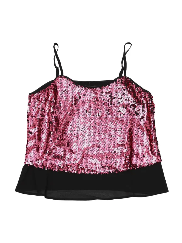 Women's Sleeveless Crop Camisole Contrast Panel Sequin Vest Chiffon Tank Tops sold by Allegra K