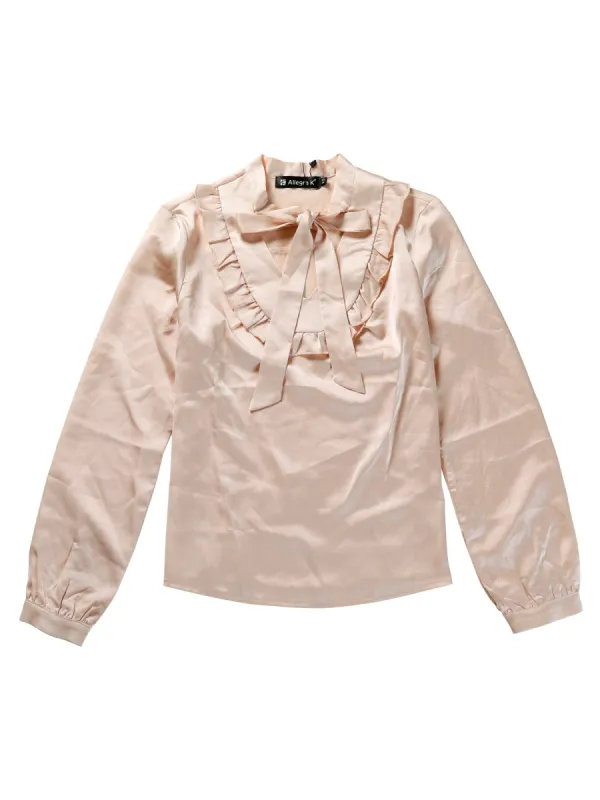 Women's Satin Blouse Ruffle Front Bow Tie Office Casual V Neck Long Sleeve Shirt Top sold by Allegra K