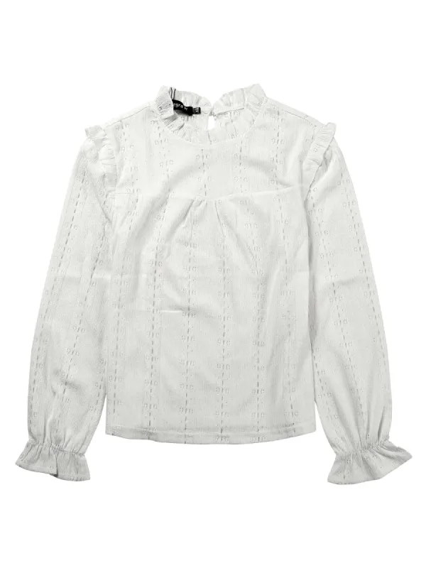 Women's Puff Long Sleeve Panel Insert Work Ruffle Neck Top Blouse sold by Allegra K