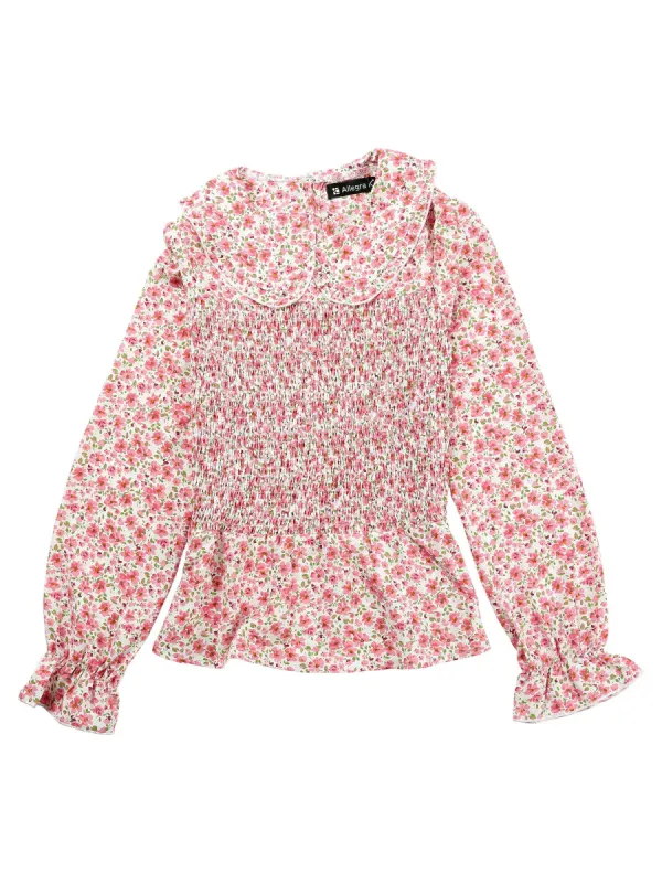 Women's Ditsy Floral Peplum Top Peter Pan Collar Keyhole Back Chiffon Smocked Blouse sold by Allegra K