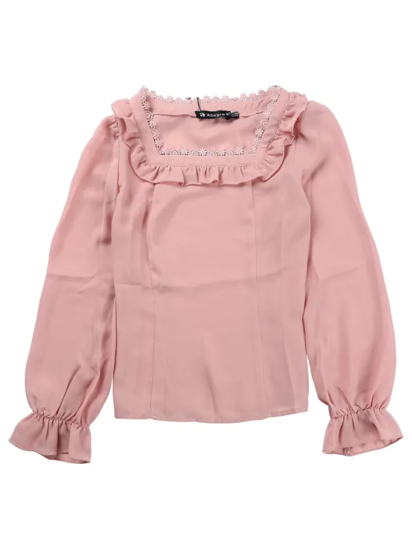 Women's Elegant Ruffle Square Neck Puff Long Sleeve Chiffon Blouse Top sold by Allegra K