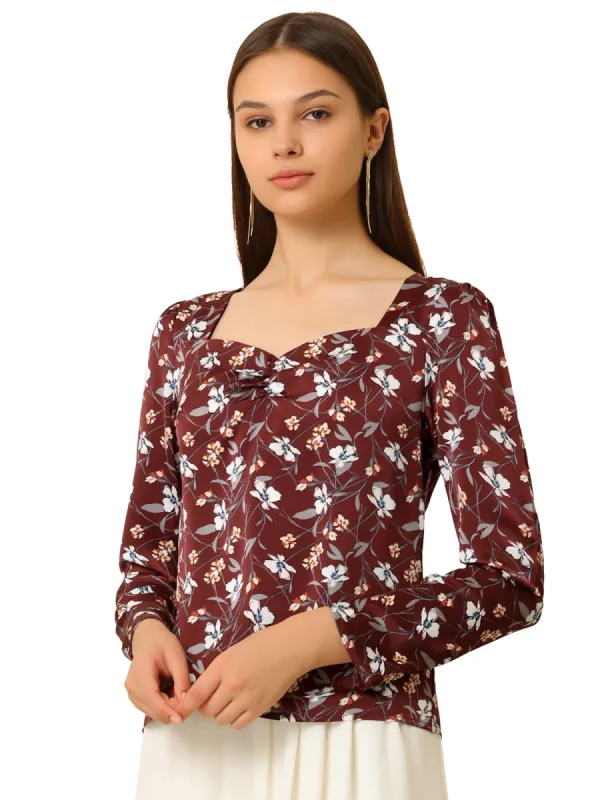 Women's Blouse Cowl Neck Vintage Floral Long Sleeve sold by Allegra K