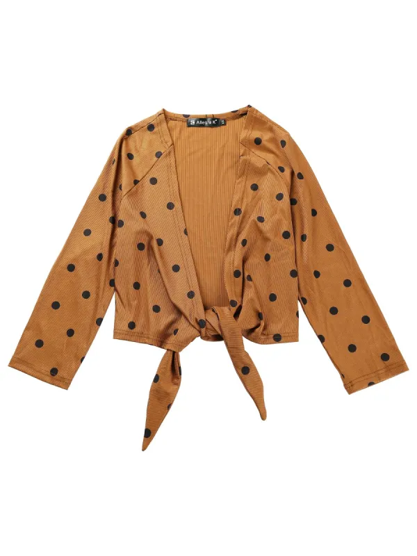 Women's Shrug Tie Front Polka Dots Crop Cardigan made by Allegra K
