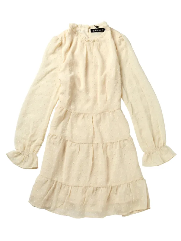 Women's Swiss Dots Ruffle Collar Swing A-line Tiered Dress made by Allegra K