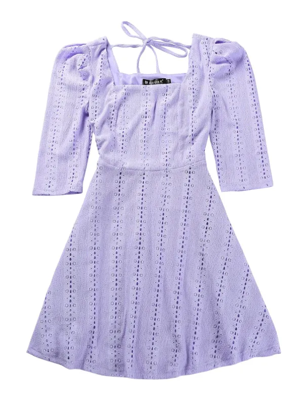 Women's Square Neck Lace Puff Sleeve Dress sold by Allegra K