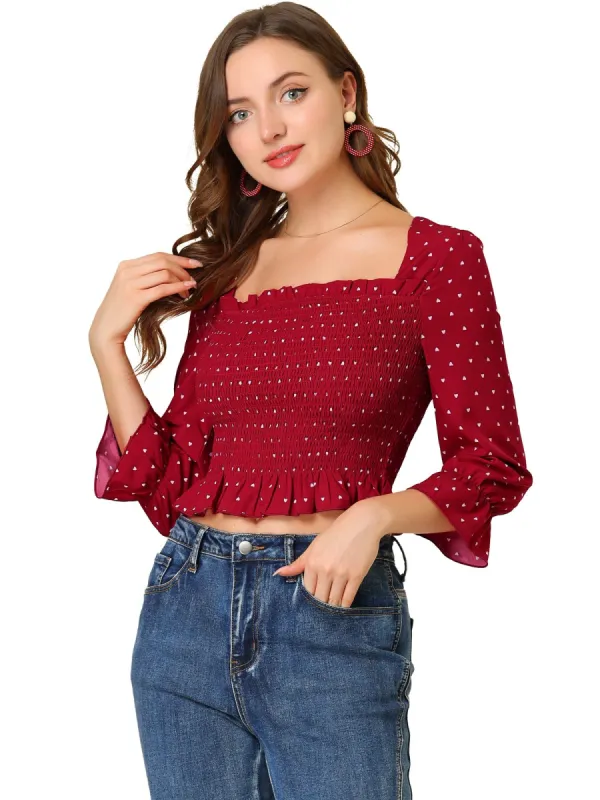 Women's Square Neck Elegant Vintage Long Sleeves Tie Back Tops sold by Allegra K