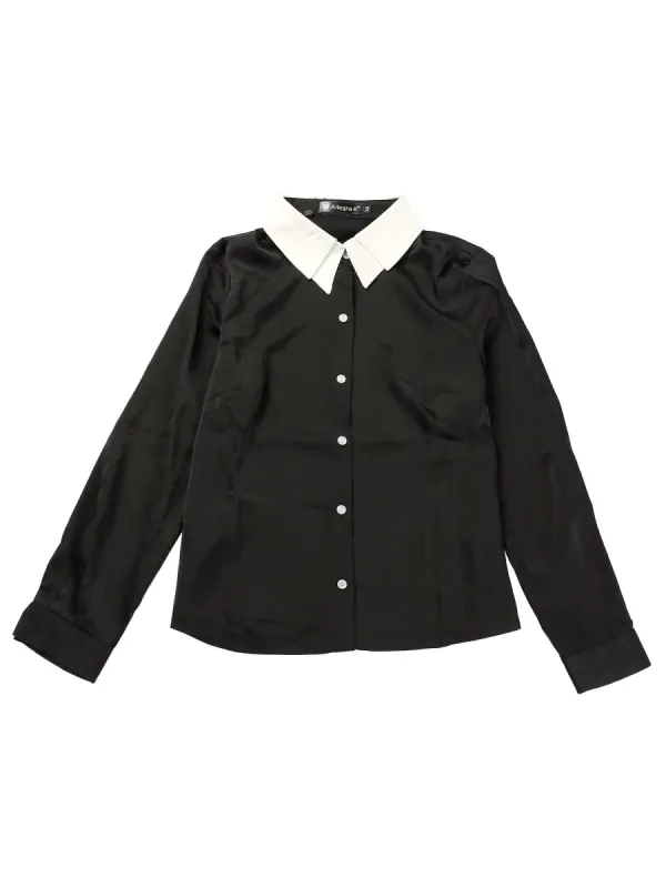 Women's Work Contrast Collar Basic Satin Button Up Shirt sold by Allegra K