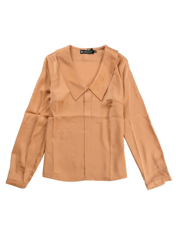 Women's Satin Elegant Casual Long Sleeves Solid Peter Pan Collar Blouse sold by Allegra K