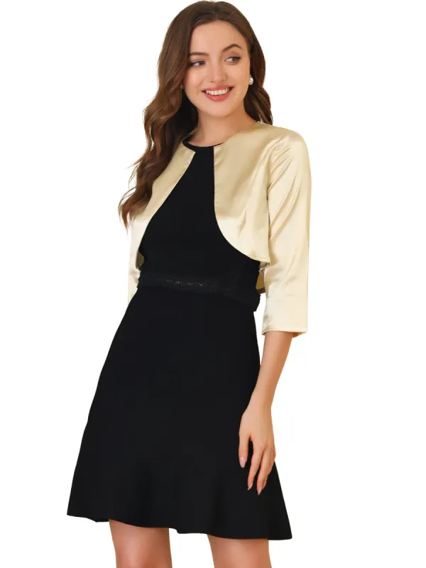 Women's Satin Cardigan Elegant 3/4 Sleeve Solid Bolero Shrug Tops sold by Allegra K