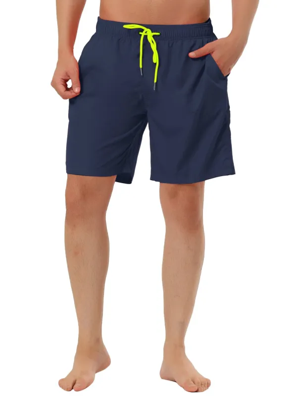 Men's Solid Beach Shorts Drawstring Surfing Mesh Lining Swimwear Board Shorts made by Allegra K