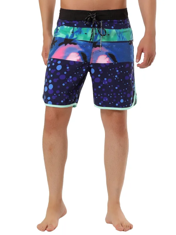Men's Swim Shorts Summer Contrast Color Drawstring Waist Beach Board Shorts made by Allegra K