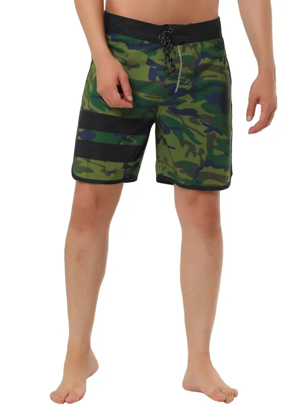Men's Summer Drawstring Waist Contrast Color Printed Swim Shorts sold by Allegra K