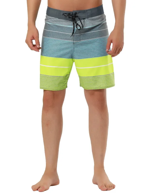 Men's Summer Printed Drawstring Color Block Swim Beach Shorts Boardshorts sold by Allegra K