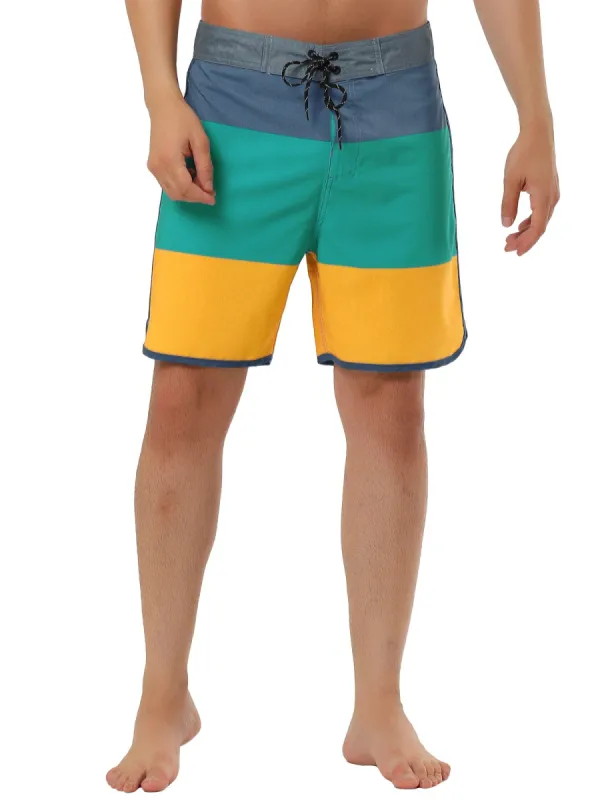 Men's Striped Beach Shorts Color Block Swimming Drawstring Board Surfing Shorts sold by Allegra K