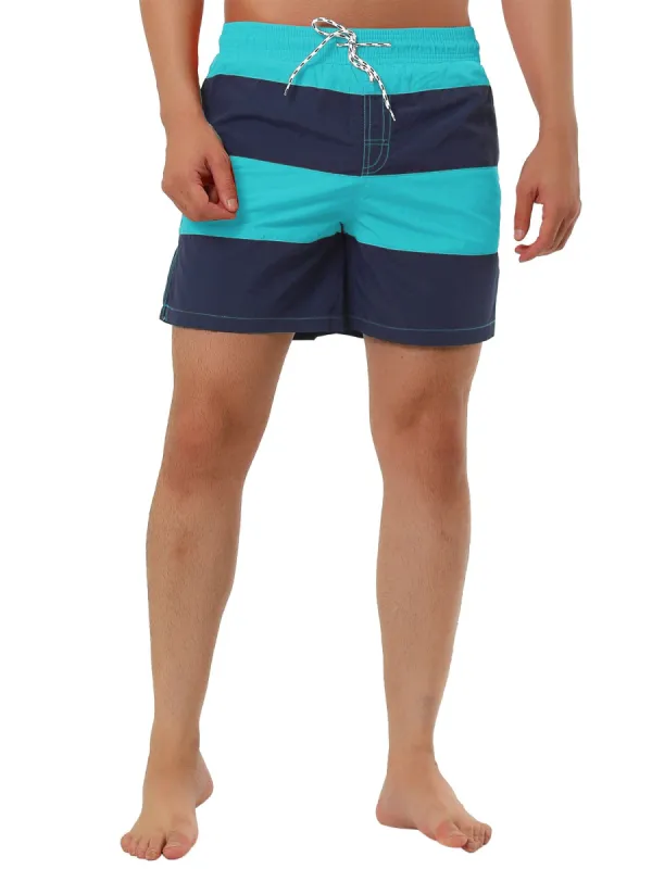Men's Striped Color Block Mesh Lining Swim Beach Board Shorts made by Allegra K