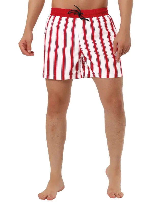 Men's Summer Striped Mesh Lining Drawstring Waist Swim Shorts with Pockets sold by Allegra K