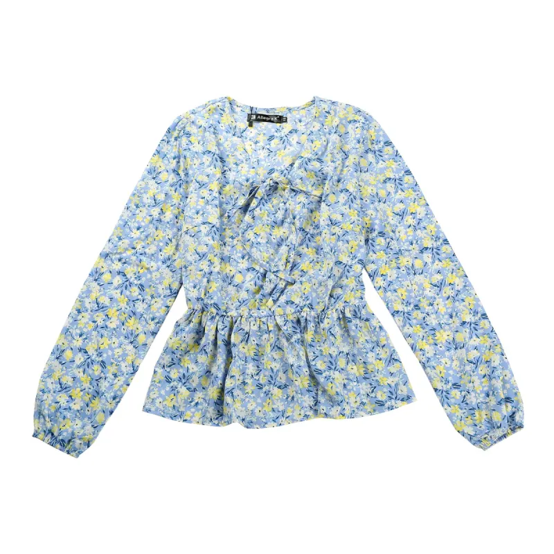 Women's V Neck Ditsy Floral Printed Long Sleeve Chiffon Blouses Peplum Tops sold by Allegra K