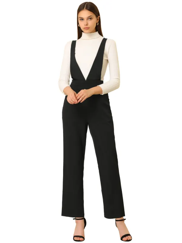 Women's Overalls Wide Leg Pants Slant Pocket Long Suspenders Jumpsuit sold by Allegra K
