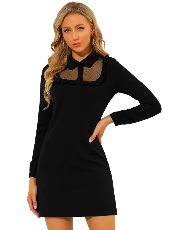 Women's Mesh Sheer Panel Peter Pan Collar Dots A-line Mini Dress sold by Allegra K