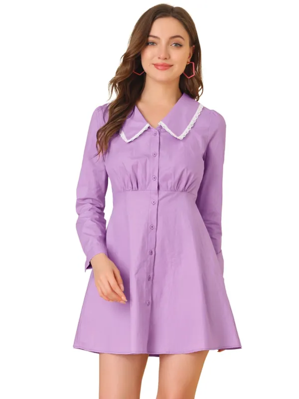 Women's Casual Peter Pan Collar Long Sleeve Cotton Button Front Shirt Dress sold by Allegra K