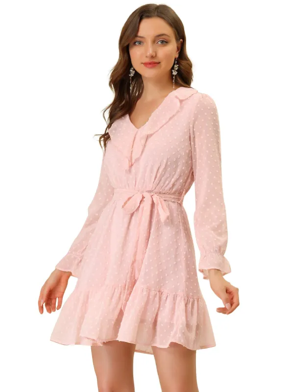 Women's Swiss Dots Tie Waist Chiffon Ruffle Dress sold by Allegra K