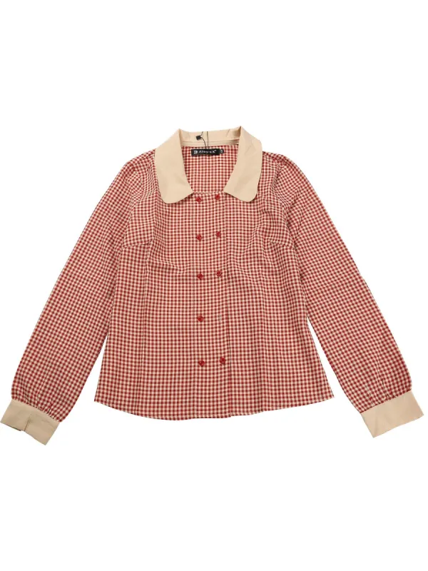 Women's Contrast Peter Pan Collar Blouse Gingham Long Sleeve Button Front Shirt sold by Allegra K