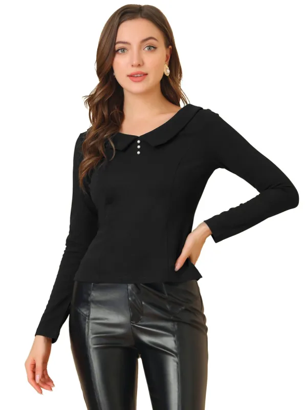 Women's Button Decor Flat Collar Long Sleeve Blouse sold by Allegra K