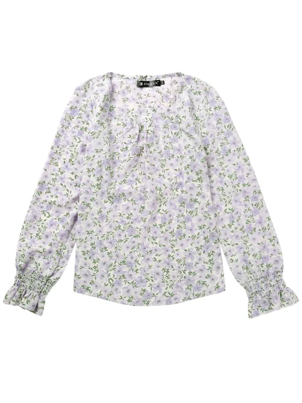 Women's Floral Square Neck Blouse Ruffle Long Sleeve Chiffon Peasant Top sold by Allegra K